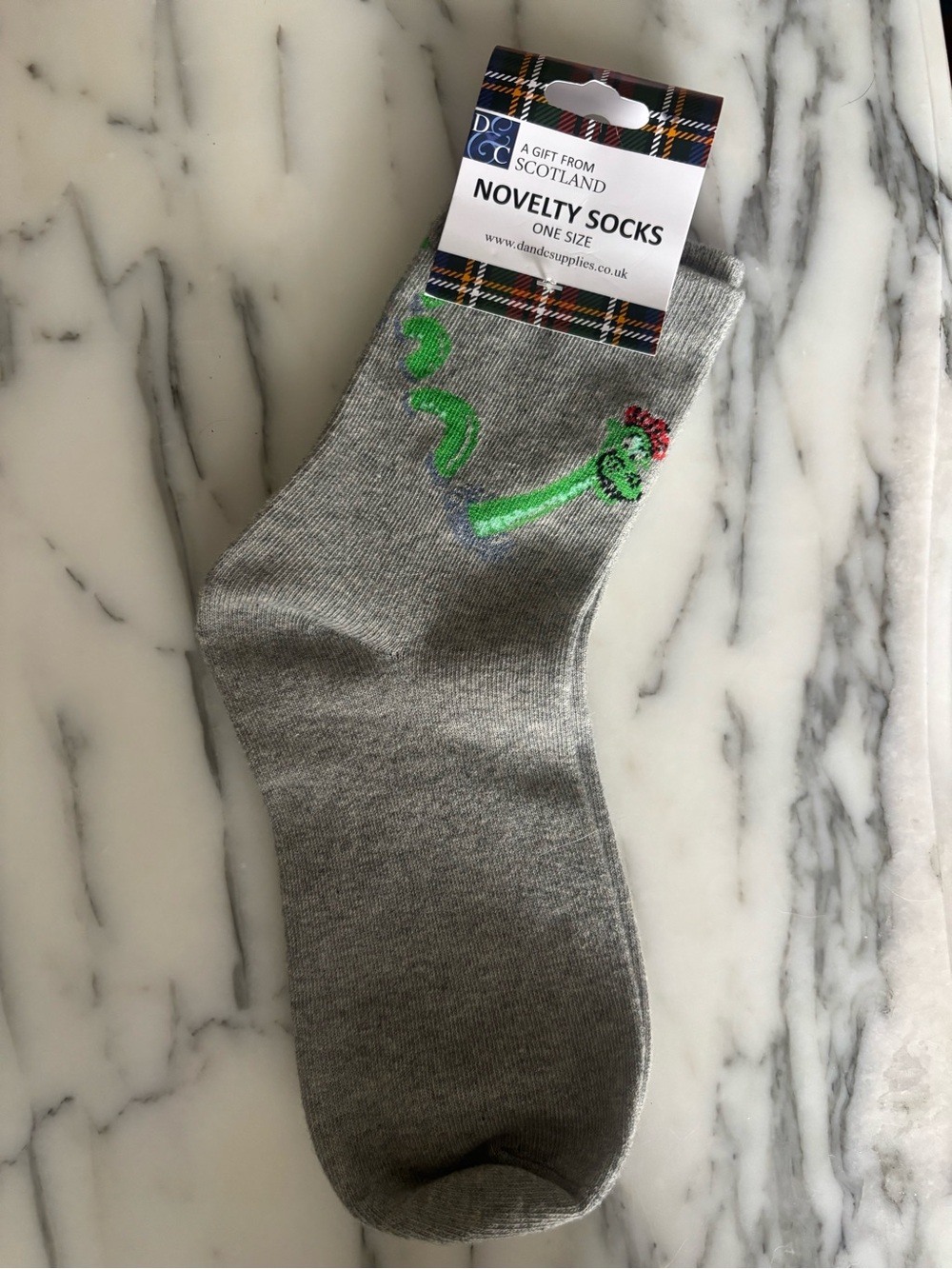 Novelty Grey Socks with Green Dragon One Size unisex